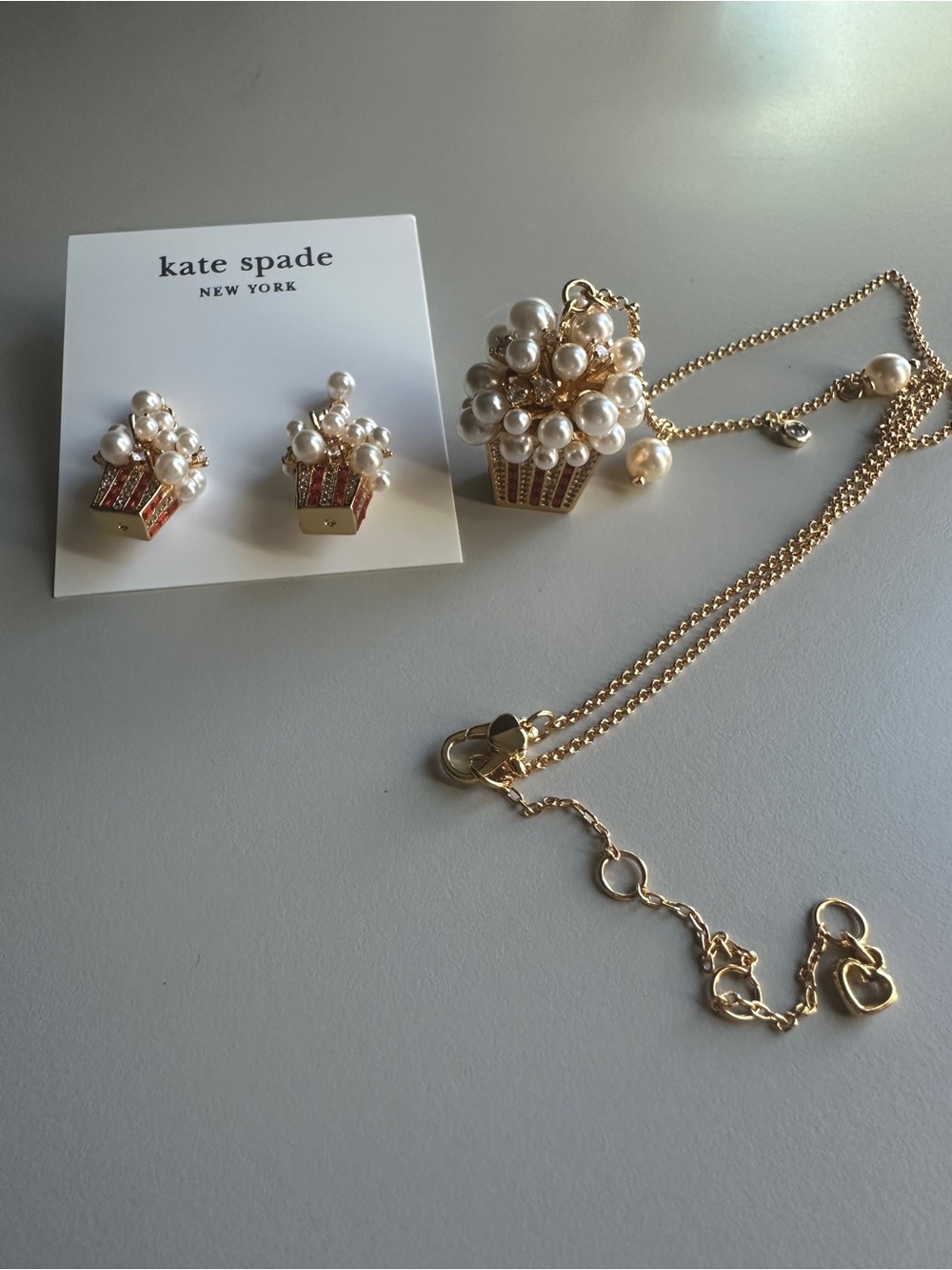kate spade Gold-Tone Pearl Popcorn Pendant Necklace and Earrings Set